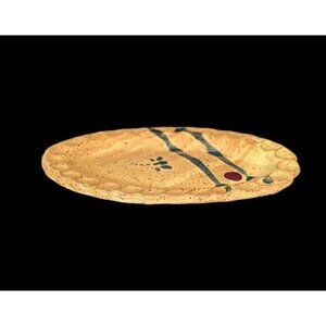 studio Pottery bowl trinket dish‎ tray oblong yellow green floral signed